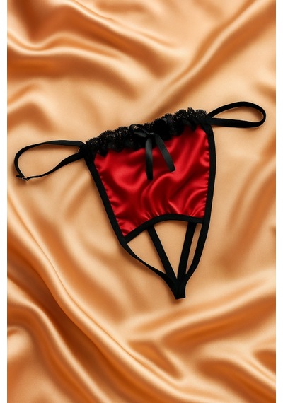 Nimselove Kadın Kırmızı Fiyonk Detaylı Saten G-string Külot Çok Renkli