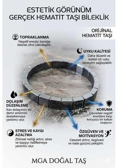 Hematit Bileklik - Hematit Taşı Bileklik - Kare Hematit Bileklik - 2026 En Bileklik Gri Gri