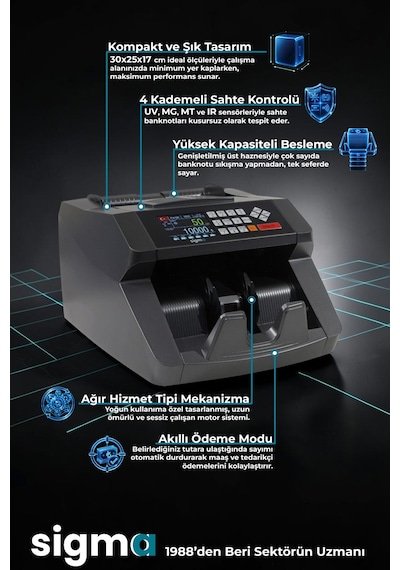 SC7520 Karışık Para Sayma Makinesi, TL Karışık, Euro ve Usd Adet Sayım + Müşteri Ekranı