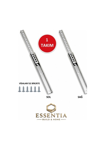 Yeniler 30 Cm Teleskopik Çekmece Rayı 17mm Tam Açılır, Vidalı Ray Sistemi, Dayanıklı Dolap İçi Ray Krom