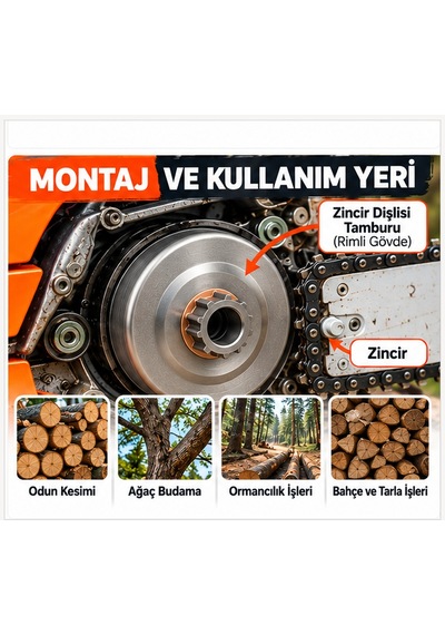 Algaride Husqvarna 61 268 272 Uyumlu Rimli Zincir Dişlisi Seti 3 Parça Zincir Rimli Dişlisi Rulman