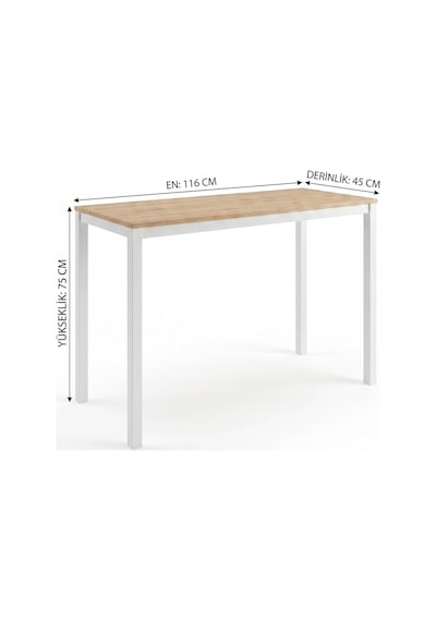 Minimal Meşe Desenli Çok Amaçlı Mutfak Masası 116x45x75cm / Beyaz Metal Profil Ayaklı Diğer Minimal Meşe Desenli Çok Amaçlı Mutfak Masası 116x45x75cm / Beyaz Metal Profil Ayaklı Diğer