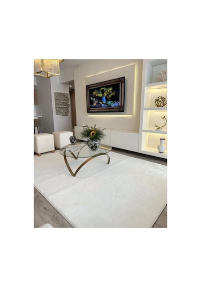 Krem Post Peluş Yumuşak Yıkanabilir Kaymaz Dot Taban Salon Koridor Çocuk Halısı Krem