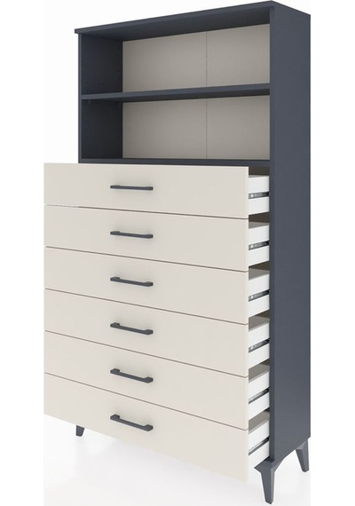 Arges Dolap 2 Raflı 6 Çekmeceli 88x30x163 Antrasit-aytaşı Antrasit