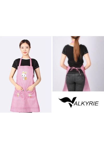 Valkyrie Pötikare Tavşan Desenli Mutfak Önlüğü Cepli Kadın Mutfak Temizlik Önlüğü Pembe
