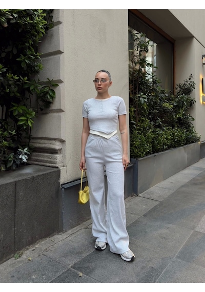 Byb Moda Tasarım Düğme Yakalı Gri Alt Üst Takım S3943 Gri