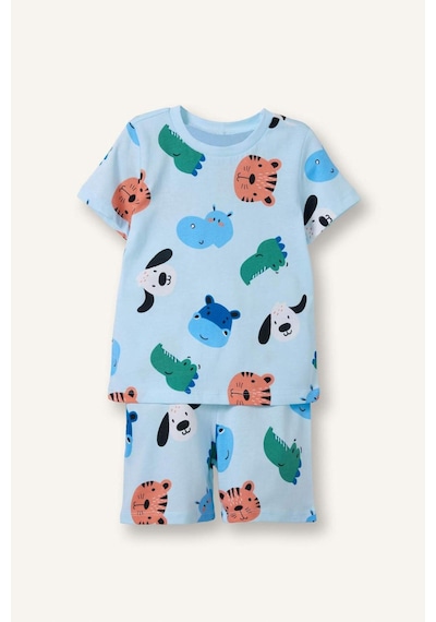 Defacto Hayvan Baskılı 2li Pijama Açık Mavi Takımı Erkek Bebek H7902a526hsbe440 Mavi-be440