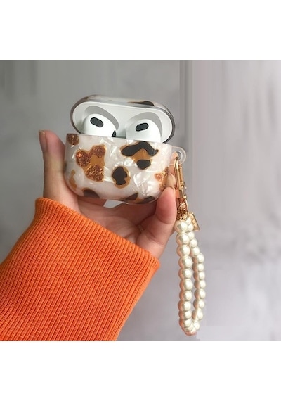 Apple Uyumlu AirPods 3 Kılıf Kulaklık Kılıfı Leopar Desenli Kopçalı Korumalı K