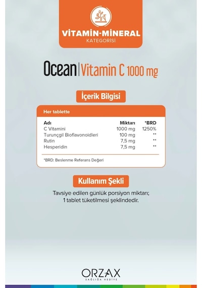 Ocean Vitamin C 1000mg 30+30 Tablet 1 Alana 1 Bedava 60 Tablet 3lü Paket