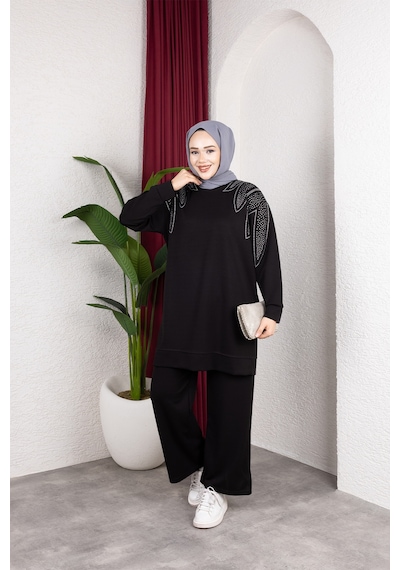 Hira Life Fashion Moda Efsa Kadın Siyah Tesettür Giyim Zarif Taş Detaylı Tunik & Pantolon İkili Takım Siyah Siyah Hira Life Fashion Moda Efsa Kadın Siyah Tesettür Giyim Zarif Taş Detaylı Tunik & Pantolon İkili Takım Siyah Siyah