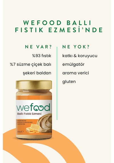 Şekersiz Ham Ballı Fıstık Ezmesi 300 Gr Fıstık Parçacıklı .