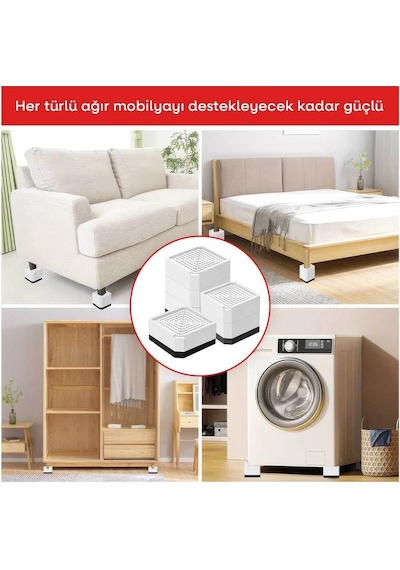 Tineke Robot Süpürge Mobilya Ayağı Ve Dolap Yükseltici Ayak Kaydırmaz Ve Yükseltici 4 Lü Beyaz Kare Çok Renkli
