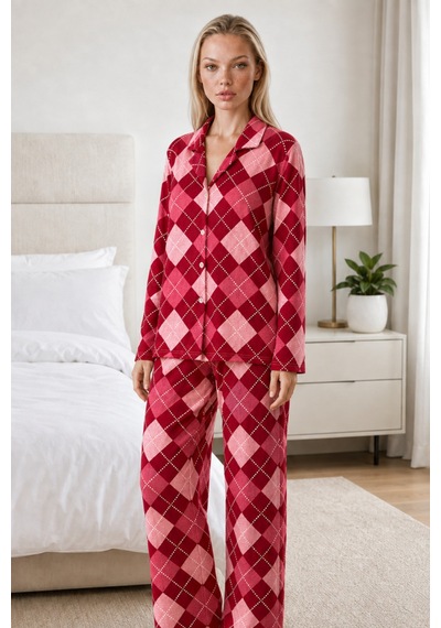 Kadın Casual Esnek Bol Kırmızı Pijama Takımı 4668