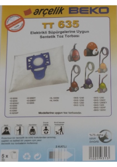 Arçelik Uyumlu 635 Mavi Sentetik Toz Torbası 5 Li X2 10 Adet
