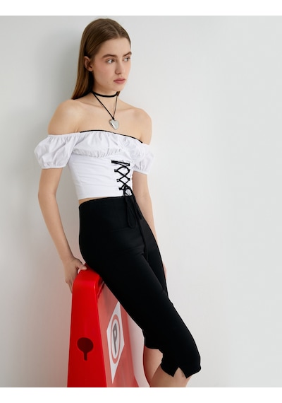 Koton Omzu Açık Poplin Bluz Önden Bağlamalı Fiyonk Detaylı Kalp Yaka Beyaz 4sal60240ıw