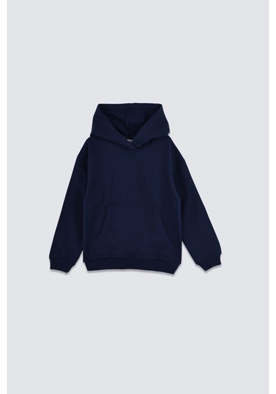 Zuzunga Basic Kapüşonlu Şardonlu Kanguru Cep Detaylı Çocuk Sweatshirt 3-10 Yaş Lacivert