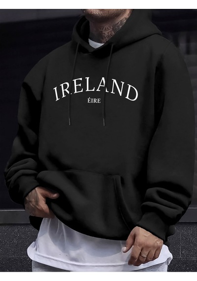 Startmore Startmoreirlanda Eire Mektup Yaratıcı Desen Uzun Kollu Tişörtü Erkek Sıcak Polar Kazak Rahat Sonbahar Siyah