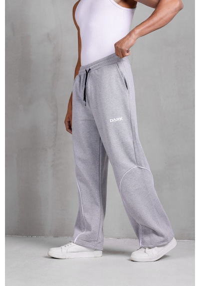 Dark Moda Erkek Oval Şeritli Baskılı Yazlık Baggy Eşofman Gri