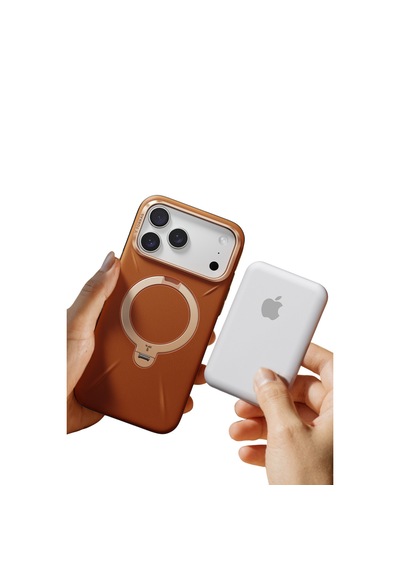 Torras Apple iPhone Uyumlu 17 Pro O Stand Spin Vegskin Serisi Magsafe Kılıf Kahverengi