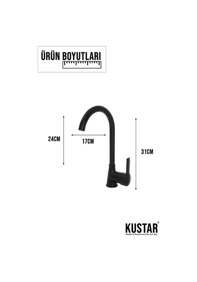 Kustar Grozni Delta Borulu Aç Kapa Mutfak Eviye Bataryası Siyah