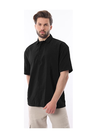 Madmext Siyah Oversize Rahat Kesim Kısa Kollu Gömlek 6744