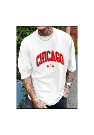 Medinenur Chicago Yazı Detaylıbasic T-sihrt Beyaz