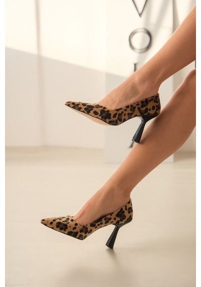 Divolya Vest Leopar 8cm Topuk Boyu Günlük Kullanım Stiletto Leopar