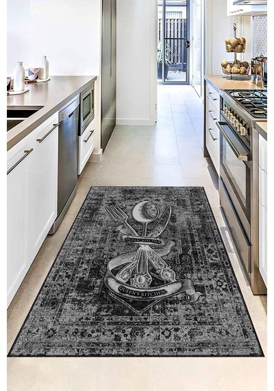 Siyah Kaymaz Taban Yıkanır Kitchen Queen Mutfak Halısı Vh102n11