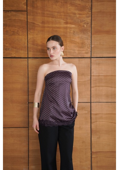 Verymoda Puantiyeli Dantel Detaylı Saten Büstiyer D2963 Kahve