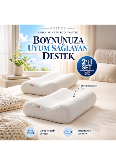 2'li Boyun Destekli Visco Ortopedik Yastık - Kozmos Serisi Beyaz