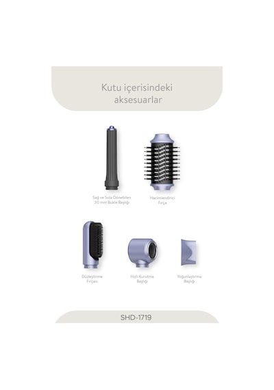 Sinbo SHD-1719 Pro Compact Uzun Multi-Syler Hava Üfleme 5in1 Saç Şekillendirici Bldc Motor Mor