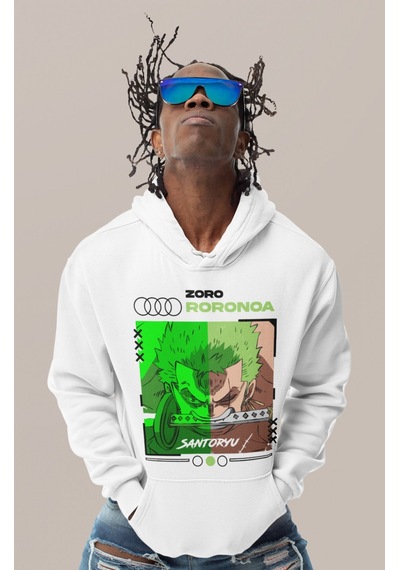 Sevbano Zoro Roronoa Santoryu One Piece Baskılı Unisex Oversize Anime Kar beyaz