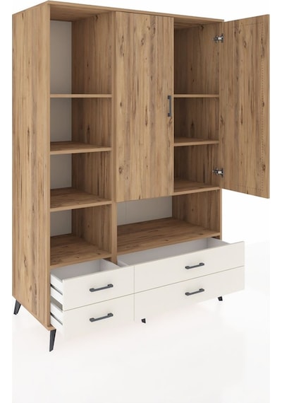 Kronos Dolap 8 Raflı 4 Çekmeceli 2 Kapaklı 132x59x195 Çam-çam... Çam