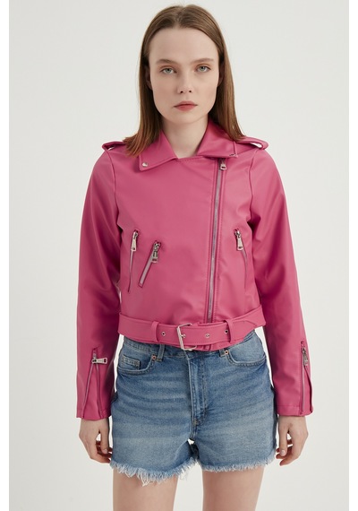 Yerteks Kadın Deri Ceket Dikişsiz Pembe Pembe