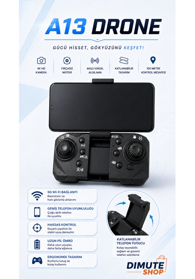 A13 Drone Çift Bataryalı 4k Hd Kameralı Fırçasız Motor Akıllı Engel Sensörlü Katlanabilir Drone