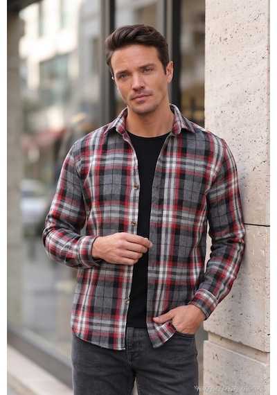 Buratti Ekoseli Uzun Kollu Slim Fit Kışlık Erkek Gömlek Cf21W112844 Gri