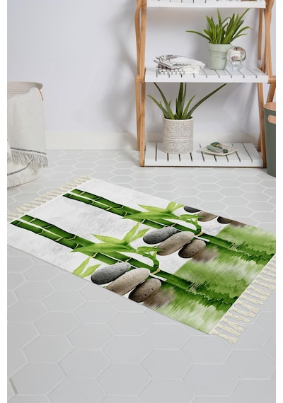 Banyo Halısı Dijital Baskılı Banyo Paspası 50x80 Polyester Kaymaz Tabanlı Duş Paspası 10056 Yeşil