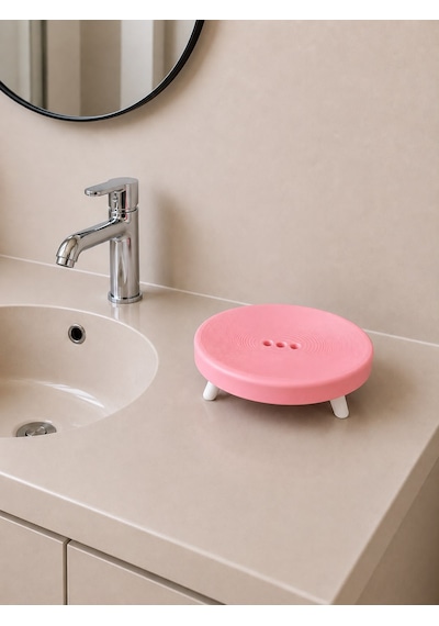 Su Tutmaz, Sabun Ve Süngerlik Ayaklı Sabunluk Şık Sabun Sünger Tutucu. Banyo Mutfak Kullanımı. Sert Plastik Açık Pembe