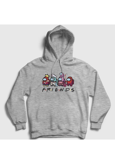 Presmono Unisex Friends Among Us Kapüşonlu Sweatshirt Gri Melanj