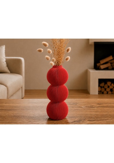 Alvera Modern 3 Küre Dekoratif Vazo Minimal Çiçek Vazosu, Masaüstü Ev Ve Ofis Dekoru - Kırmızı