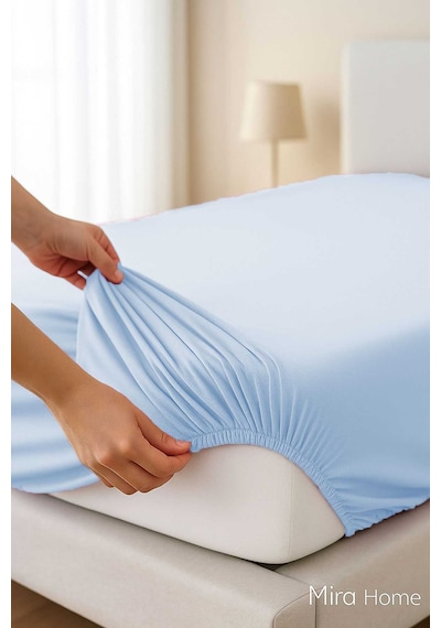 Tek Kişilik Düz Penye %100 Pamuklu Lastikli Çarşaf 100x200 Cm Newsheet Mavi Renkli