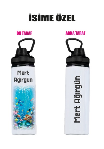 İsime Özel Metal Suluk - Su Matarası 800ml. Antrasit - Siyah