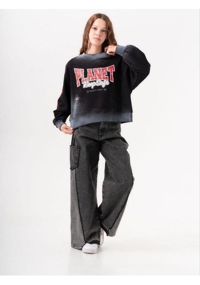 Kız Çocuk Planet Keep Safe Baskılı Oversize Tasarım Sweatshirt-16159 Siyah Kız Çocuk Planet Keep Safe Baskılı Oversize Tasarım Sweatshirt-16159 Siyah