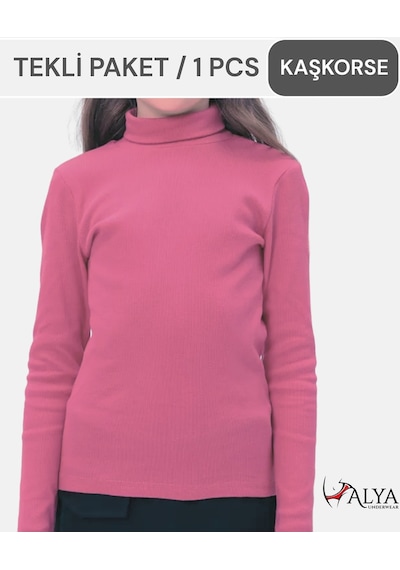 Alya Underwear Balıkçı Yaka Pamuklu Fitilli Kumaş Çocuk Kaşkorse Unisex Body Gül Kurusu