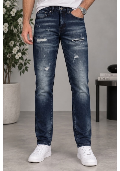 Cedy Denim Cedy Denım Özel Yıkama Yırtık Detaylı Slim Fit Dar Paça Likralı Kot Pantolon Premium Tasarım Esnek Jean Ct1215-lacivert Lacıvert
