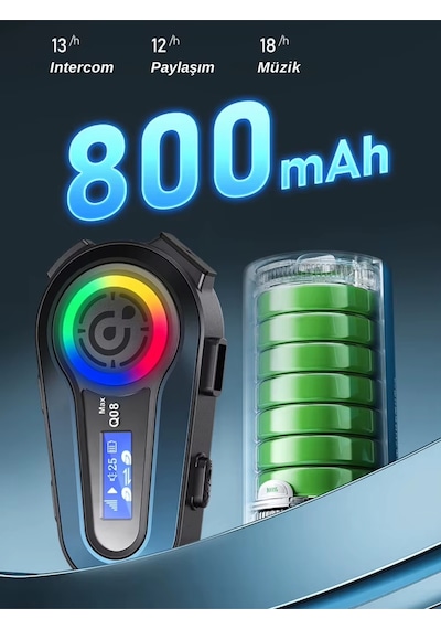 Wearfitpro Q08 Max Rgb Işık Efektli İntercom Bluetooth Motosiklet Kask Kulaklığı İntercom Kulaklık