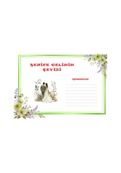 20 Adet Kişiye Özel Tasarımı İle Gelin Çeyizi Koli Etiketi Yapışkanlı Sticker A4 Kutu, Bohça, Koli Etiketi