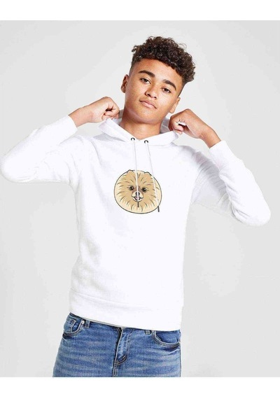 Tshirthane Dog Head Köpek Baskılı Unisex Çocuk Kapüşonlu Beyaz Sweatshirt (528872211)
