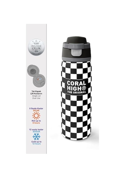 Coral High Siyah Beyaz Dama Desenli Pipetli Ve Direkt İçim Çelik Termos 800 Ml 38538 Çok Renkli Coral High Siyah Beyaz Dama Desenli Pipetli Ve Direkt İçim Çelik Termos 800 Ml 38538 Çok Renkli