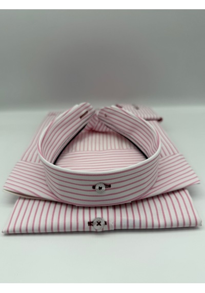 Slim Fit Uzun Kol Premium Çizgili Yaka Düğmeli Hediye Kutulu Erkek Gömlek Fs-004440 - Pembe-3177